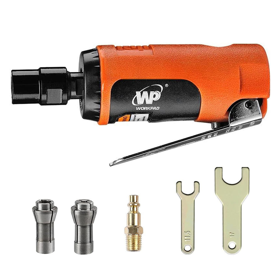 WORKPAD Mini Air Straight Die Grinder, 25000 RPM, Mini Pneumatic Tools, Equipped with 1/4-inch, 1/8-inch collets and 2 wrenches