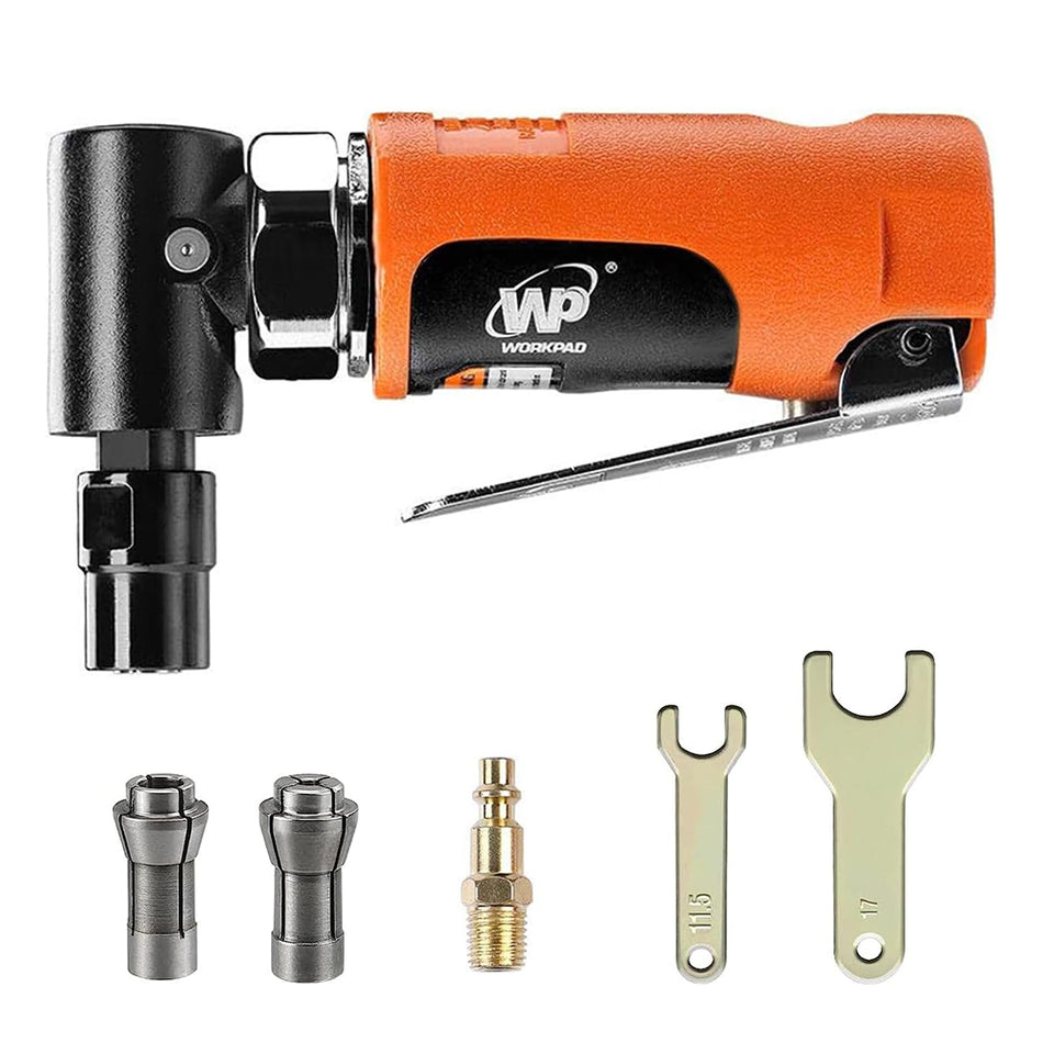 WORKPAD Mini Air Angle Die Grinder，20000 RPM, Mini Pneumatic Tools, Equipped with 1/4-inch, 1/8-inch collets and 2 wrenches
