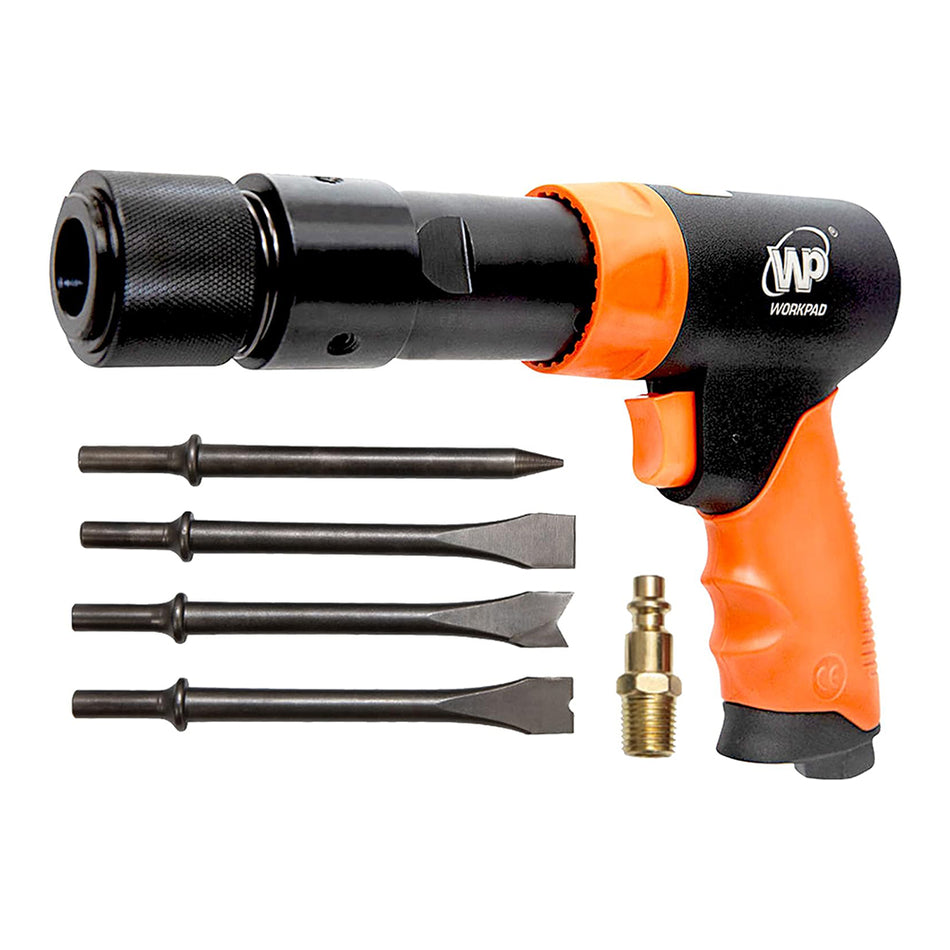 WORKPAD 190mm Long Barrel Air Hammer with Quick Change Chisel Retainer and 4-Piece Chisels Set, Pneumatic Tools